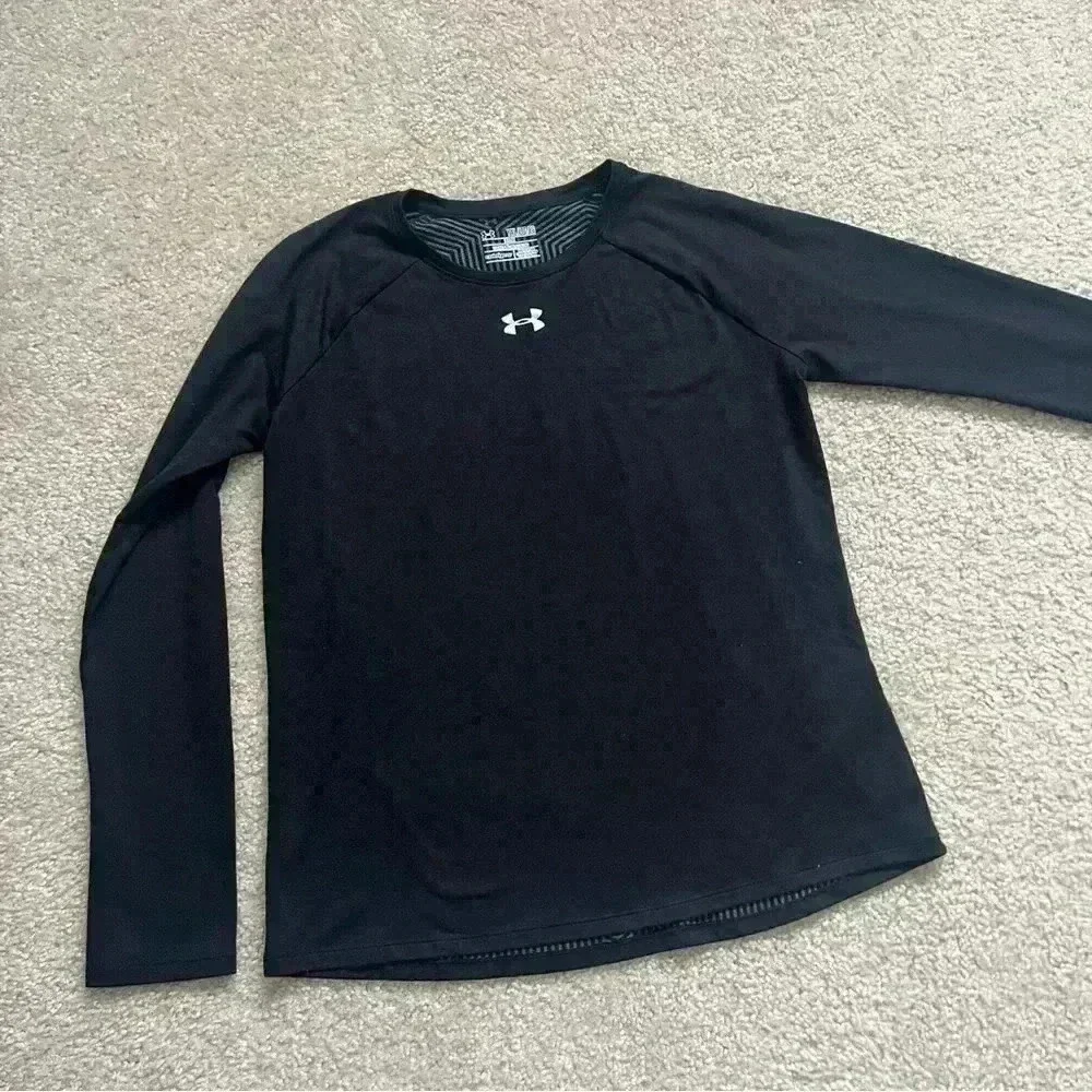 Under Armour Cold Gear Unisex Black Thumb Hole Long Sleeve Shirt Loose Size YXL